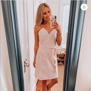 Pink and white stripe wrap dress